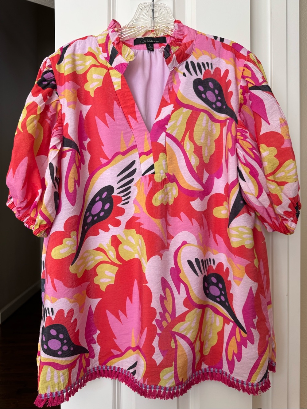 CALE Pink, Red & Yellow Floral Puff-Sleeve Tunic